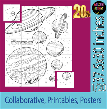 Preview of Solar System Collaborative Project Poster Art Coloring: Planet Space Activities