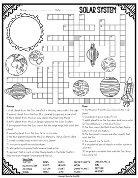 Solar System Crossword Comprehension Puzzle by Bow Tie Guy and Wife