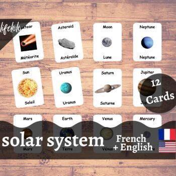 Preview of Solar System - FRENCH English Bilingual Flash Cards | Planets | 12 Cards