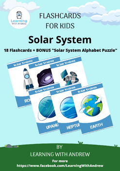 Preview of Solar System - Flashcards + BONUS FREE "Solar System Alphabet Puzzle" by LWA