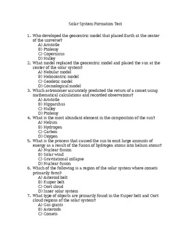 Preview of Solar System Formation Test (Editable)