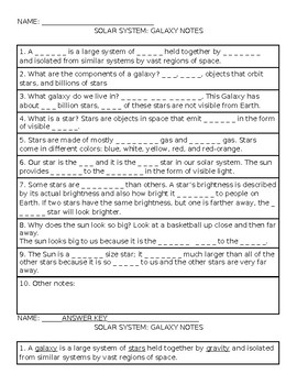 Solar System Galaxy Notes Sheet Answer Key Hangman