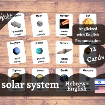 Preview of Solar System - HEBREW English Bilingual Flash Cards | Planets | 12 Cards