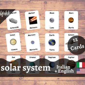 Preview of Solar System - ITALIAN English Bilingual Flash Cards | Planets | 12 Cards