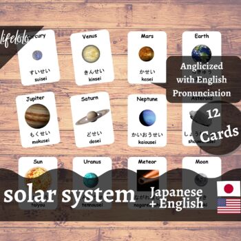 Preview of Solar System - JAPANESE English Bilingual Flash Cards | Planets | 12 Cards