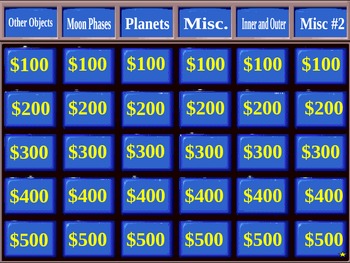 Solar System Jeopardy Review Game