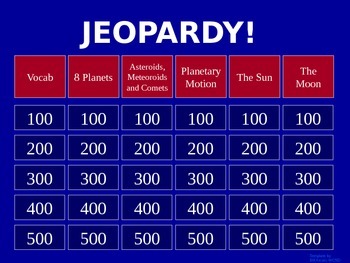 Preview of Solar System - Jeopardy Review Game