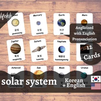 Preview of Solar System - KOREAN English Bilingual Flash Cards | Planets | 12 Cards
