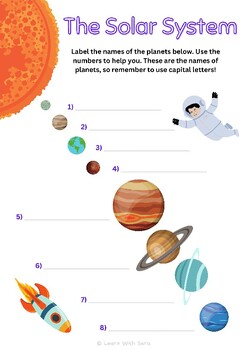 Solar System - Label the Planets - FREE by Learn With Sara | TPT