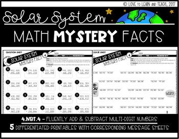 Preview of Solar System Math Mystery Facts **Multi-Digit Addition & Subtraction**
