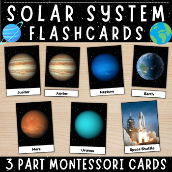 Preview of Solar System Montessori 3-Part Cards | Planets Flashcards with Real Pictures