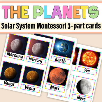 Preview of Solar System Montessori 3-part cards and Facts /Planets of the Solar System