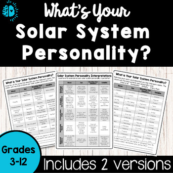 Preview of Solar System Personality Type Quiz | Get to Know You Test | Back to School
