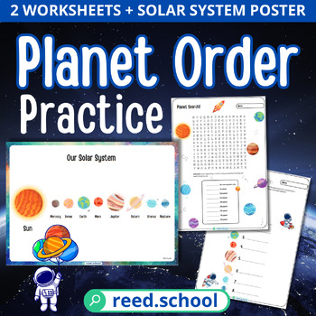 Preview of Solar System Planet Order Practice Kit: Poster, Worksheet, & Word Search - Free