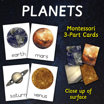 Preview of Solar System Planets Cards / Flashcards | Montessori 3-Part Cards (REAL PHOTOS)