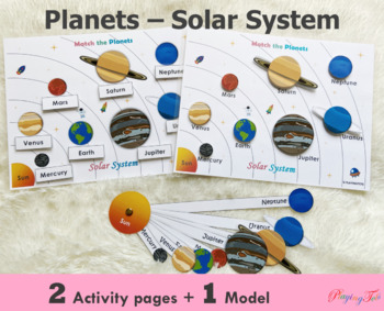 Preview of Solar System Planets Matching Activity, Preschool Busy Book, Learning Folder