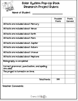 Planet Research Project Interactive Foldable Pop Up Book With Rubric