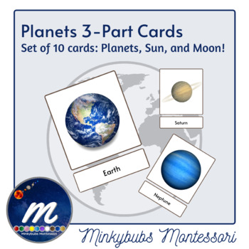 Preview of Solar System Planets Sun Moon Montessori 3 Part Cards Set of 10