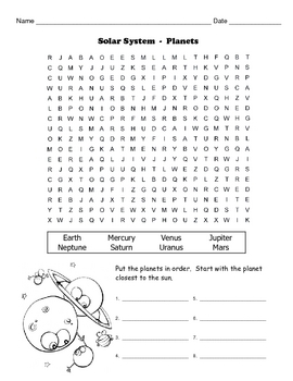 Solar System Planets Worksheet Word Search