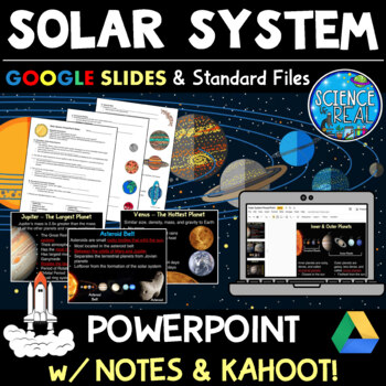 Preview of Solar System PowerPoint with Student Notes, Questions, and Kahoot