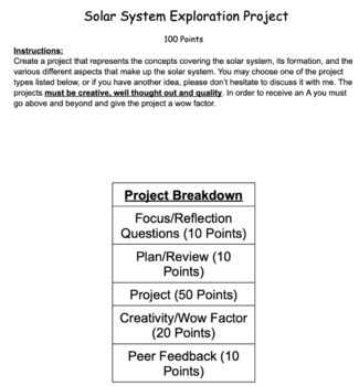Preview of Solar System Problem Based Learning Project