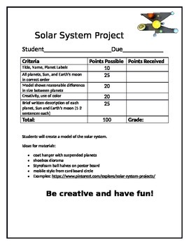 Preview of Solar System Project Rubric