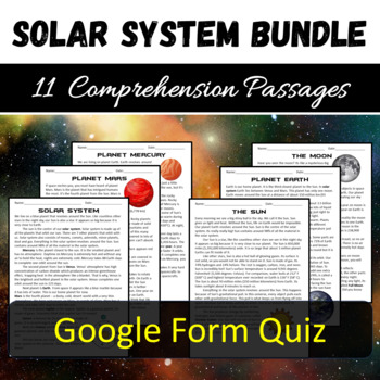 Preview of Solar System Reading Comprehension Digital BUNDLE - Google Form