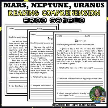 Solar System Reading Comprehension Freebie By The Happy