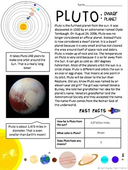 Preview of Solar System Reading Passage: Pluto |FREEBIE|