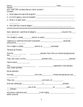Preview of Solar System Scaffolded/Guided Notes w/KEY