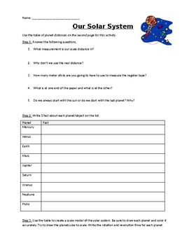 Solar System Scale Worksheets Teaching Resources Tpt