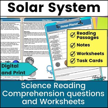 Preview of inner and outer planets of the solar system reading comprehension worksheet