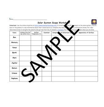 Preview of Solar System Scope Worksheet with Guide Video