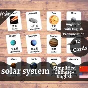 Preview of Solar System - Simplified CHINESE Bilingual Flash Cards | Planets | 12 Cards
