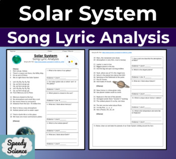 Preview of Solar System Song Lyric Analysis