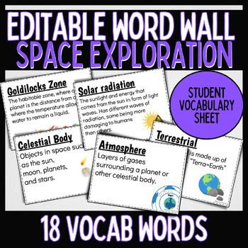 Preview of Solar System Space Exploration vocabulary Word Wall