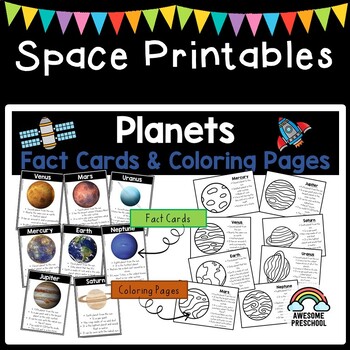 Preview of Solar System, Space - Planet Facts Posters & Coloring - Preschool, Kindergarten