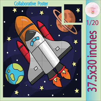 Preview of Solar System & Space explorers collaborative Coloring Page for Kids