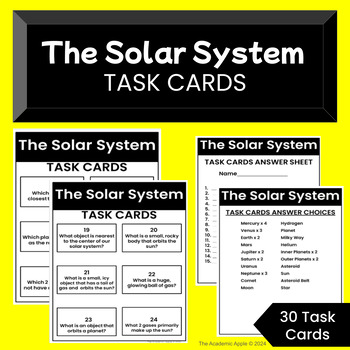 Preview of Solar System Task Cards Activity PDF Printable - Inner and Outer Planets & More!