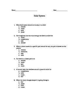 Solar System Test Worksheets Teaching Resources Tpt