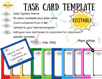 Preview of Solar System Theme / Editable Task Card TEMPLATE