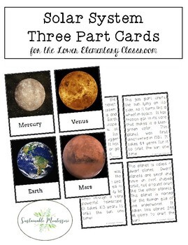 Solar System Three Part Cards by Sustainable Montessori | TPT