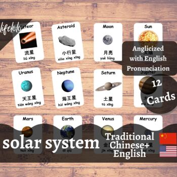 Preview of Solar System - Traditional CHINESE Bilingual Flash Cards | Planets | 12 Cards