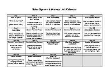Preview of Solar System Unit Calendar for 2nd Grade