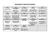 Solar System Unit Calendar for 2nd Grade