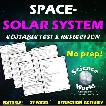 Preview of Solar System Unit Editable Test | Astronomy Space Notebook Middle School