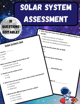 Preview of Solar System Unit Test *Editable* First Grade