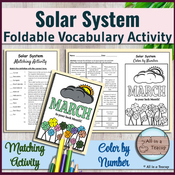Preview of Solar System Vocab Foldable Matching & St Patricks Color by Number Activities