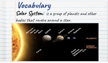 Preview of Solar System Vocabulary Visual Aids and Definitions 