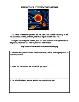 solar system webquest 5th grade